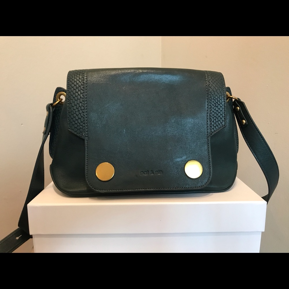 Olive green leather Nat & Nin crossbody bag